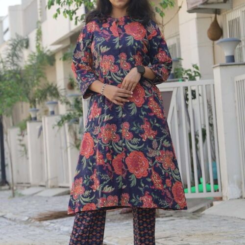 Midnight Navy Mandarin Collar Kurta Palazzo Set
