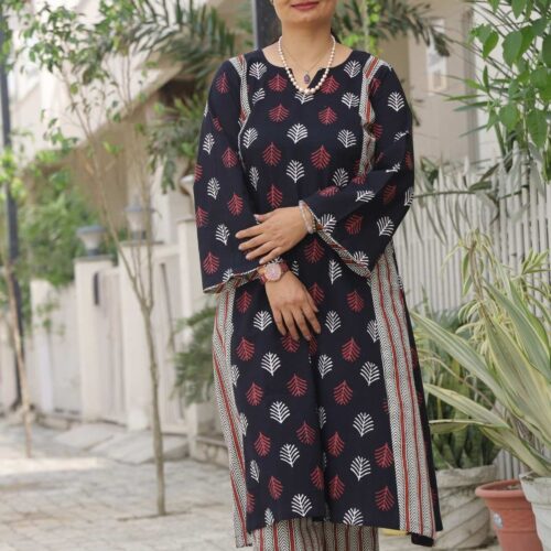 Black Bagru Handblock Printed Kurta Palazzo Set