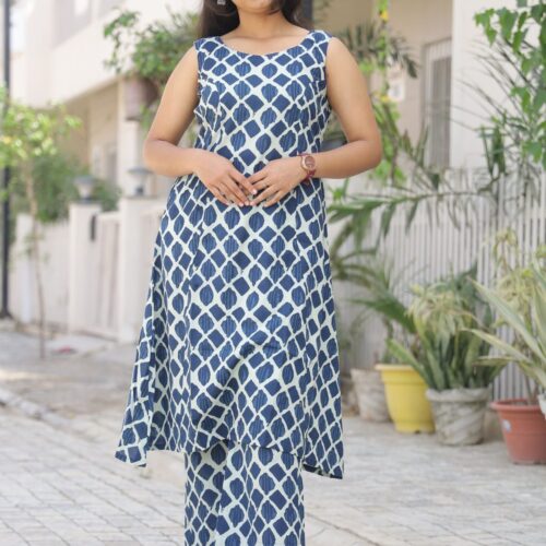 Indigo Blue Sleeveless A-Line Kurta Palazzo Set